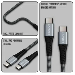 ls lapster quality assured Lapster Rapidzz 60W Fast Charging 1M Braided Type C to Type C Cable for Smartphones, Tablets, Laptops & other Type C devices, PD Technology, 480Mbps Data Sync-zebra image 5