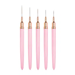 kira Nail Art Brushes, 5Pcs Super Fine Strip Brush Set for Long Line Thin Detail Fine Drawing Delicate Coloring Pink Metal Handle Nail Brush 7/9/12/15/20mm (pink) image 1