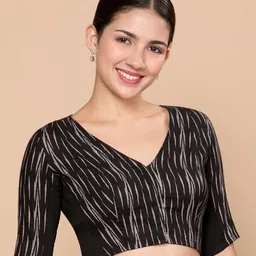 studio shringaar Women's Cotton Ikat Stretchable (Smocked) Readymade Saree Blouse image 5