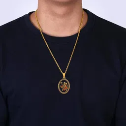 zumrut � Antique Gold Finnish Flying Hanuman Oval Shaped Pendant Locket with Chain Jewellery For Men & Women image 5