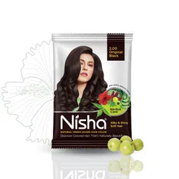 Nisha Natural Henna Powder For Hair Colour, 2.0 Original Black Hair Color, Herbal Conditioning Hair Dye for Silky & Shiny Soft Hair Colour for Men & Women image 1