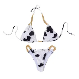 club bollywood Women Set Black White Print Chain Tie Backless Bathing Suit|Clothing, Shoes & Accessories | Womens Clothing | Swimwear|1 Set Women image 4