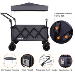 eaynon Collapsible Canopy Wagon - Heavy Duty Utility Outdoor Foldable Garden Cart - with Adjustable Push Pulling Handles,Big Wheels for Sand, for Shopping, Picnic, Camping, Sports(Gray) image 2