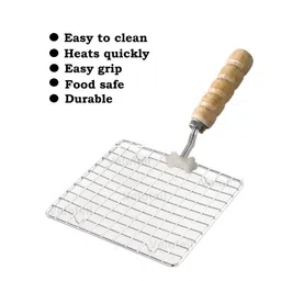 velofeil Steel Square Samll Papad Roaster Chapati Roti Jali Barbeque (BBQ) Grill with Wooden Handle (1 Pc) image 4