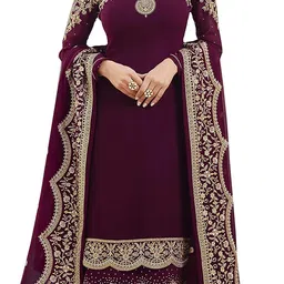rudraprayag Women Georgette Anarkali Knee-Length Gown(LT-5_Wine_Free Size) image 1