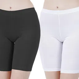 buy that trendz Cotton Lycra Tight Fit Stretchable Cycling Shorts Womens | Shorties for Active wear/Exercise/Yoga/Workout/Gym/Cycle/Running Black White Combo Pack of 2 image 1