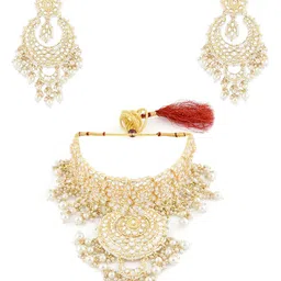 zaveri pearls Gold Tone Bridal Kundan & Pearls Choker Necklace & Earring Set For Women-ZPFK11011 image 1