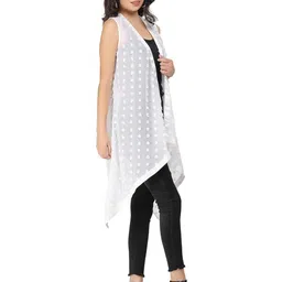 aol Women's Sleeveless Light Weight Georgette Embellished Open Neck High-Low Long Summer Shrug with Lace image 3