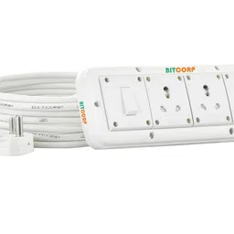 Bitcorp Power Extension Board 3 Socket 1 Switch, 16A 2500W Surge Protector 5 Meter Electric Cord for Appliances, Fridge, Home, Office, Computer, AC (White) 220 Volts image 1