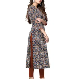 rajnandini Women's Pure Cotton Jaipuri Printed Straight Kurti (Ready to Wear; Navy Blue and Red; S to 4XL) image 3