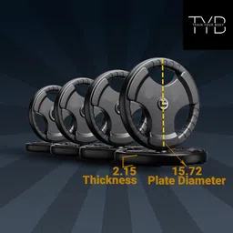 TYB - TRAIN YOUR BODY Rubber Weight Plate Home Gym Set with 5FT Straight w/ 3FT Curl & 1 Pair Dumbbell Rods with Gym Accessories, Gym Equipment | Weight Plates (20kg Set (2.5X4+5X2)) image 2