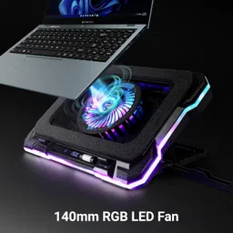 ZEBRONICS NC9200, Laptop Cooling Pad, 140mm RGB LED Fan, Upto 19 inch Laptop, Dual USB Port, Magnetic Foam Cushioning, Detachable Mobile Holder, Fan Speed Controller, High Speed Fan, 10 RGB LED Modes image 2