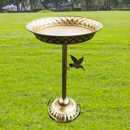THE STYLE SUTRA Bird Bath Drinker Plate with Stand Metal Garden Birdbath for Home Yard Patio Gold image 2