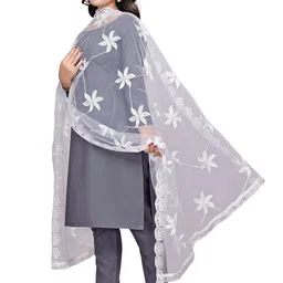 kemza KEMZAElegant Net Embroidered Phulkari Dupatta with Lace Border – Soft & Lightweight 1 image 3