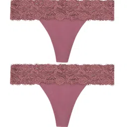 vpsk Women's Thong Underwear - 2 Pack Microfiber Stretch Lace Panties Soft & Sexy Lingerie for Women/Soft lace Waistband/G String Thong Panty/lace Waist Thong| (in, Alpha, L, Regular, MOUVE) image 1