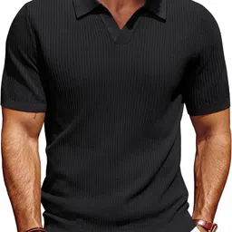 denimholic Cotton Knitted Polo T Shirt for Man | Ribbed Textured Knit Polo Mens Tshirts | Collar T Shirts for Men image 1