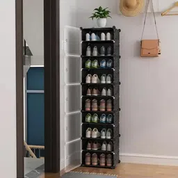 Zemic DIY Portable Shoe Rack for Home Plastic Shelves Household, Shelf Shoe Rack with Dustproof Door for Heels/Slippers/Boots for Entryway or Bedroom (Black, 10-Shelf-5-Door) image 1
