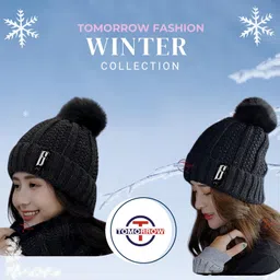 tomorrow fashion Tomorrow Women's Winter Woolen Beanie Cap and Neck Scarf Warmer Set Snow Proof, Inside Fur, Warm Woolen Cap for Women, Girl's (Free Size) image 4