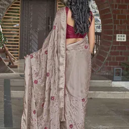 manohari MOST TRENDY EMBROIDERY SAREE WITH UNSTICH BLOUSE PIECE image 5