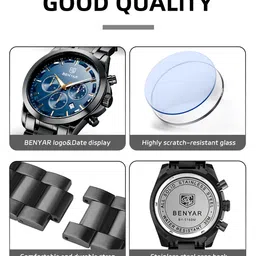 by benyar BENYAR Stylish Mens Watch Chronograph Quartz Movement Business Sport Design 3ATM Waterproof Elegant Gift for Men image 5