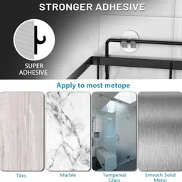 SaleOn Set of 4 Bathroom Shelf | 2 Shower Caddy & 2 Soap Holder | Wall Mounted Bathroom Rack with Hooks | Self Adhesive Mild Steel Shampoo Organizer | Black Bathroom Accessories Shelf image 5