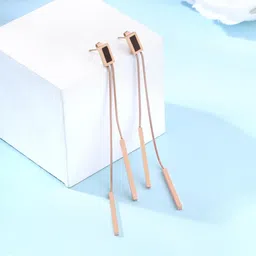 yellow chimes Danglers Earrings for Women | Rose Gold Earrings for Girls | Fashion Women Earrings | Stainless Steel Long Chain Dangler Earrings | Birthday Gift For Girls Anniversary Gift for Wife image 3