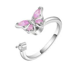 yellow chimes Crystal Rings For Women | Fashion Adjustable Pink Rings Cubic Zircon Crystal Ring | Butterfly Shaped Rotating Finger Ring for Girls | Birthday Gift For Girls Anniversary Gift for Wife image 1