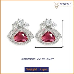 zeneme Rhodium Plated American Diamond Studded Triangular Studs Earring Jewellery For Women and Girls image 5