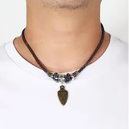 young & forever Men Women Leather Necklace Vintage Tribal Style Boho Hipppie Black Braided Beaded Necklace with Charm Pendant for Daily Use image 3