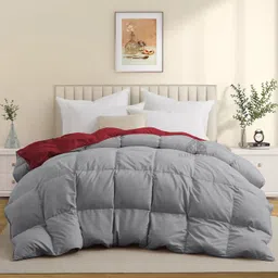 ALISHIBA CASA Super Comfort Reversible 500 GSM Comforter Double Bed Size (90"X100") - 500 GSM Heavy Winter Comforter Microfiber Fill - Duvet/Blanket Double Bed - Burgundy/Silver Grey Color image 2