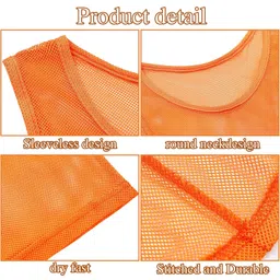 Sintege 12 Pcs Soccer Pinnies Basketball Jersey Team Practice Vests Nylon Mesh Scrimmage for Youth Kids Sports Football, Orange, Small image 3