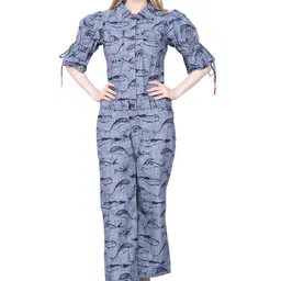 amoldo Denim Printed Co-Ord Set For Women | 2 Piece Denim Co-Ord Set For Girls image 1
