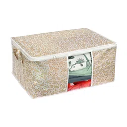 prettykrafts Pretty Krafts Set of 3 Non Woven Underbed Storage Bag with Handles, Clear Window & Zipper Lock | Quilt, Comforter & Blanket Cover Organiser | Foldable Cloth Storage Closet Bag (62x45x30cm, Golden) image 2