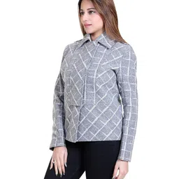 comfy sparrow Women Check Print Designer Short Coat with Stylish Flap image 4