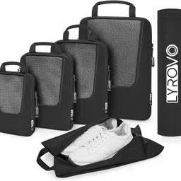 lyrovo Polyester 6 Set Compression Packing Cubes Travel Accessories Expandable Packing Organizers Pouch (Black) image 1