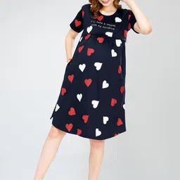 zeyo Women's Cotton Night Dress Heart Printed Maternity & Feeding Short Nighty Night Gown 5810 image 5