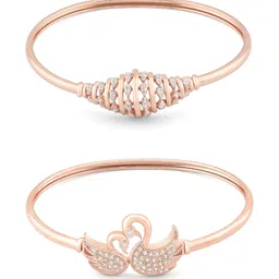 zaveri pearls Set of 2 Rose Gold Cubic Zirconia Contemporary Brass Kada Bracelets For Women-ZPFK13376 image 1