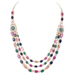 ratnavali jewels American Diamond Fashion Jewellery Red Green Blue White Multi Layer Necklace Set with Earring for Women/Girls RV3006M image 2