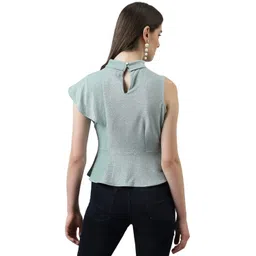 Latin Quarters Women Green Turtle Neck Peplum Top image 4