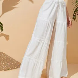 shasmi Women's Solid Ruffle Hem Plazzo Sharara Loose Trousers (Plazzo 68) image 4