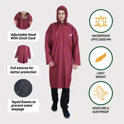 ROCKSPORT Unisex Hooded Rain Poncho for Adult,Waterproof, lightweight,Reusable& Packable, One Size Fits Most, Free Size(Maroon) image 3