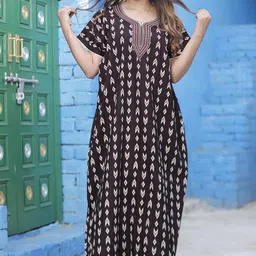 Women's Pure Cotton Block Print Regular Maxi Nighty Gown image 4