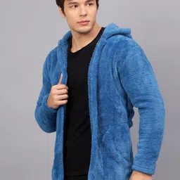 ben martin Men's Hooded Cardigan Full Sleeve Fleece Shawl Collar Shrug Open Front Drape Cape Overcoat with Pockets image 5