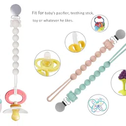 Rukan 2-Pack Pacifier Clip & Teether Toy Hen Shape - Silicone for Babies 3-12 Months, Anti-Lost Design (Green/Pink) image 4