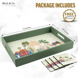 Birch & Co. Wooden Tray for Serving-Free 4 Coasters-10 Inch X 15 Inch-Serving Tray-Tray Set for Decoration-Tea Trays-Big Coffee Tray-Premium MDF Trey-Wooden Serving Trays-Resin Tray,Rectangular image 4