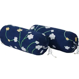 Kuber Industries Floral Print Bolster Cover with Drawstring|Round Bedside Long Pillow Cover|Dewan Pillow Cover Set "16 x 32" |Bolster Cover Set Of 2 (Navy Blue) image 3
