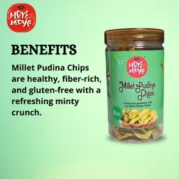 MOYE MOYE Millet pudina Chips 120g (Pack of 2) | Roasted, Non-Fried | Healthy Snacks | 100% Vegetarian | Party Snacks, No Palm Oil, No Maida Goodness,Rich in Fibre, Zero Cholestrol, Gluten Free image 4