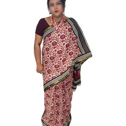 Chanderi Cotton Saree| Printed Chanderi Saree| Red Saree| Lightweight and Comfortable| Stylish Sarees| Without Blouse Piece image 1