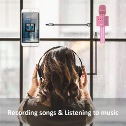 BONAOK Wireless Bluetooth Karaoke Microphone,3-in-1 Portable Handheld Karaoke Mic Speaker Machine Home Party Birthday for All Smartphones PC(Q37 Pink) image 5