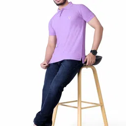 dee leaf Men Solid Polo Neck Poly Cotton Grey T-Shirt image 4